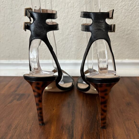 DIANE VON FURSTENBERG Vera Simple Strap Leather Heels Black Calf Leather - Picture 6 of 11